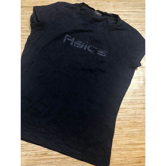L-156 Asics spellout vintage tee shirt NAVY size S - Picture 1 of 1